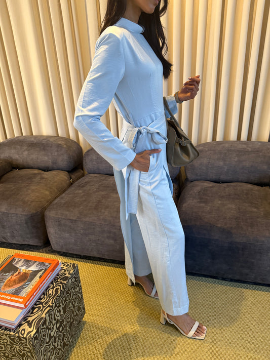 Baby blue tie jumpsuit