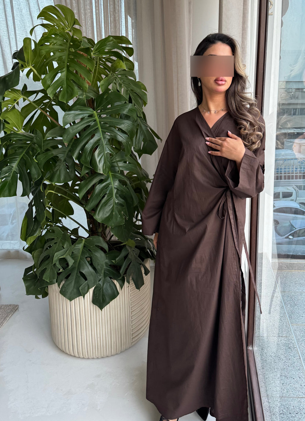 Brown tie dress