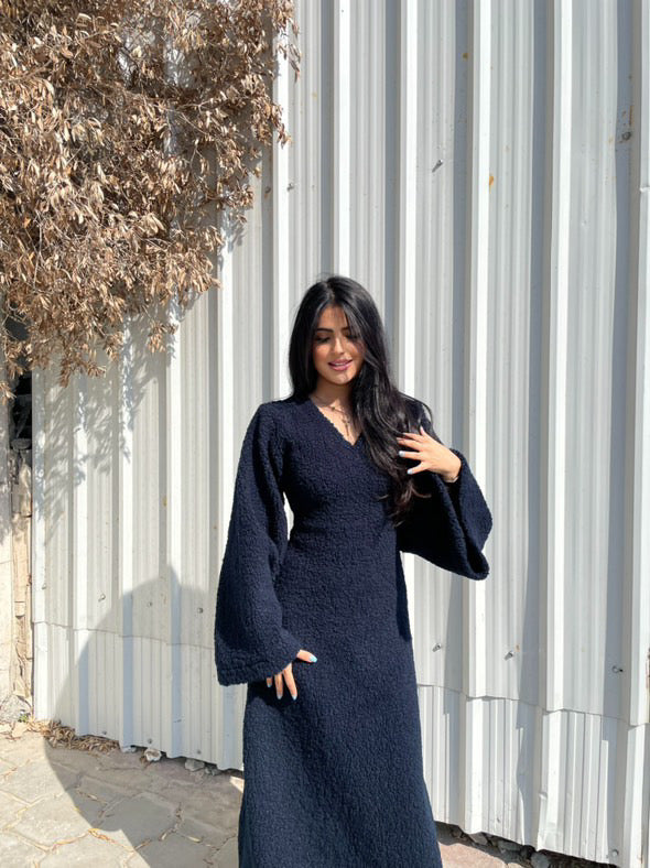 Cozy shearing dress in navy