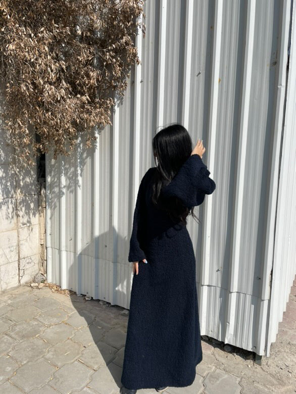 Cozy shearing dress in navy