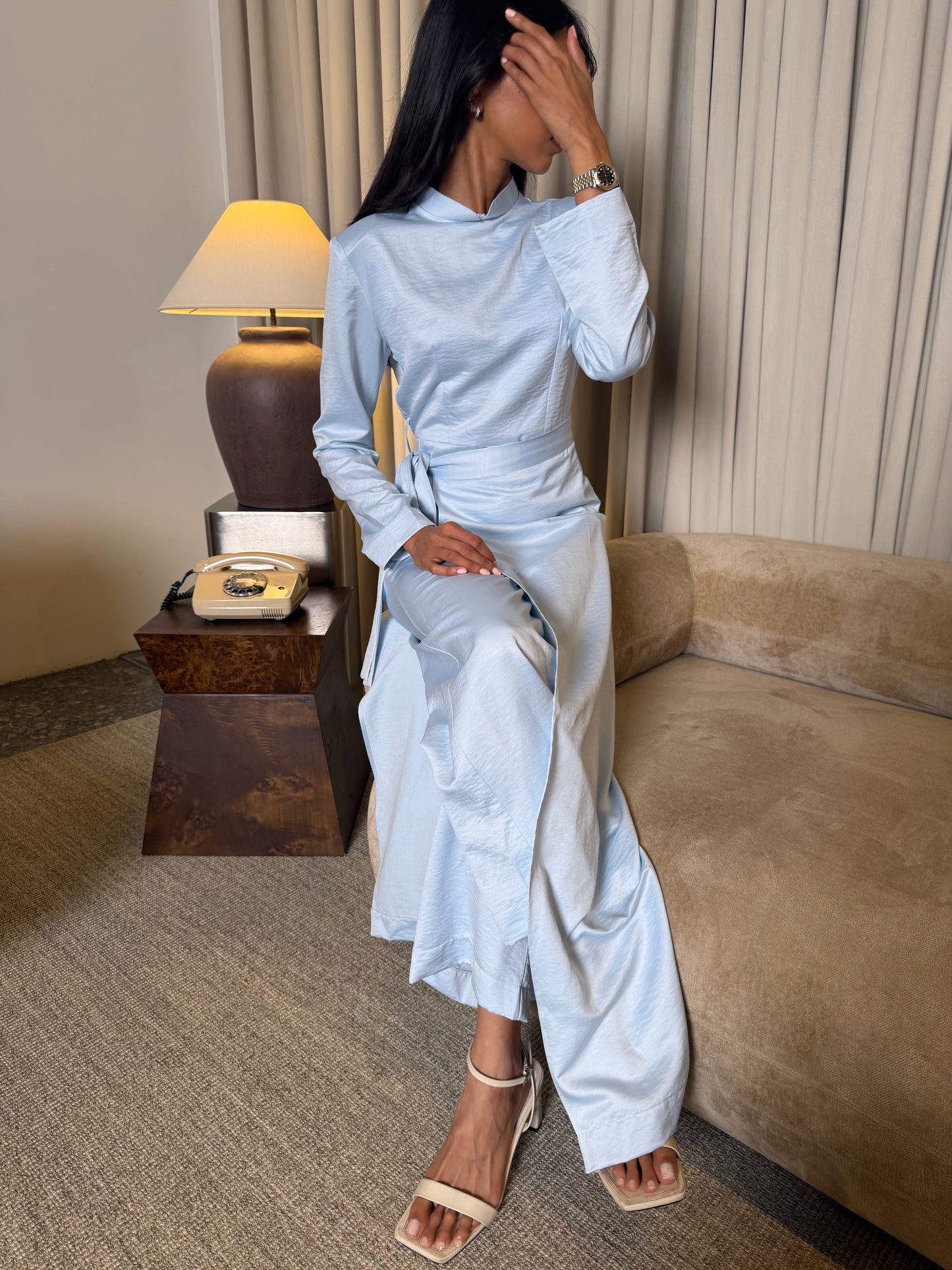 Baby blue tie jumpsuit