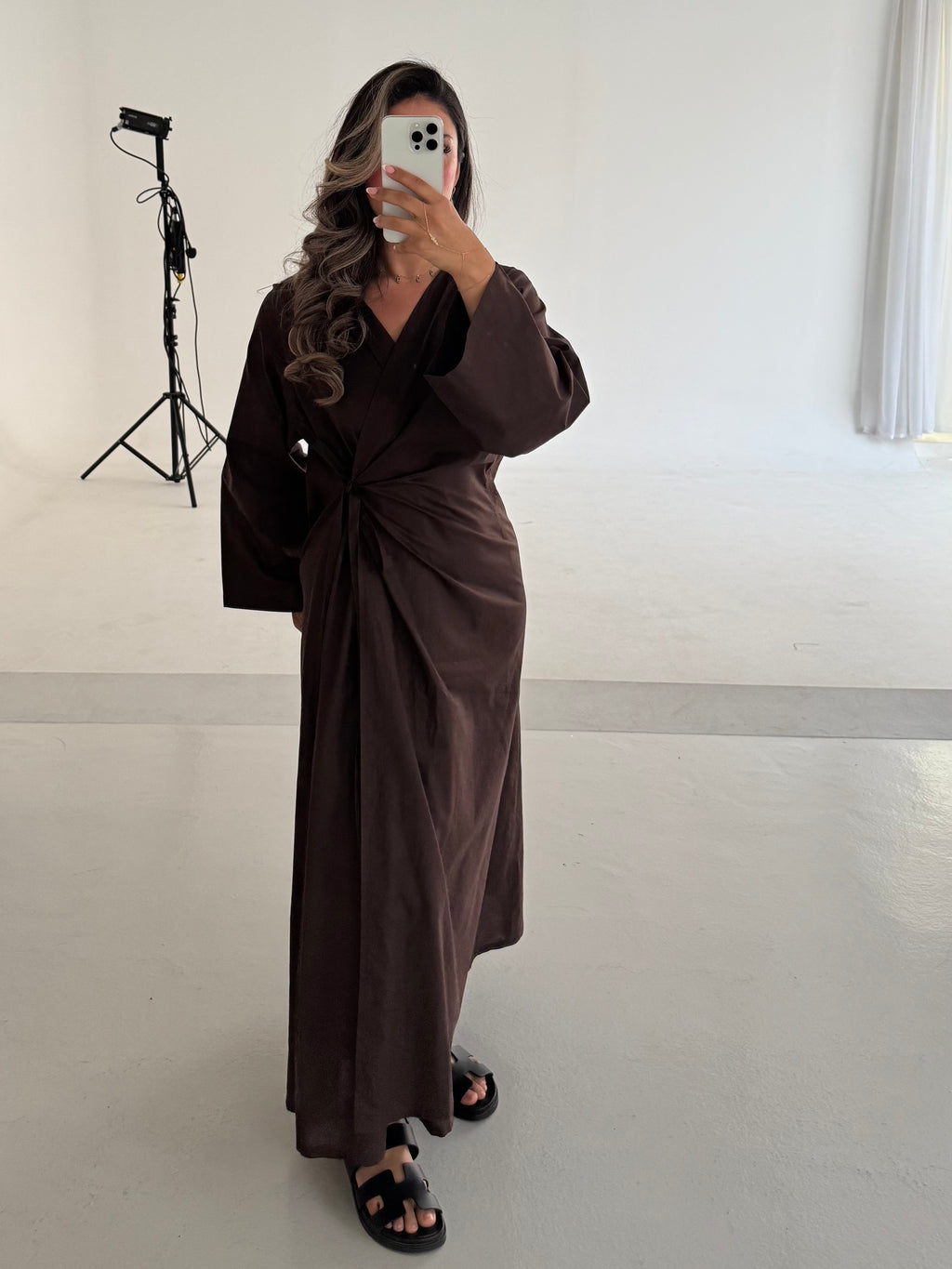 Brown tie dress
