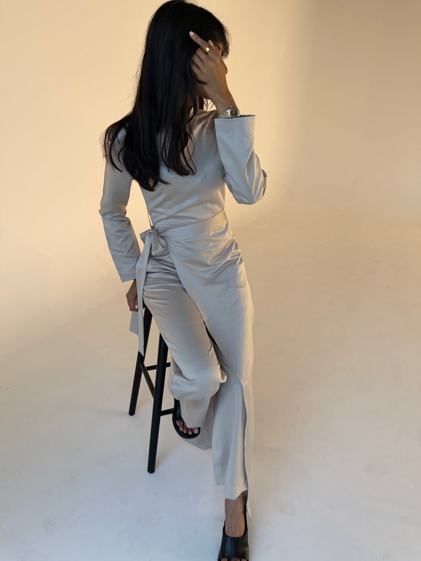 Light beige tie jumpsuit